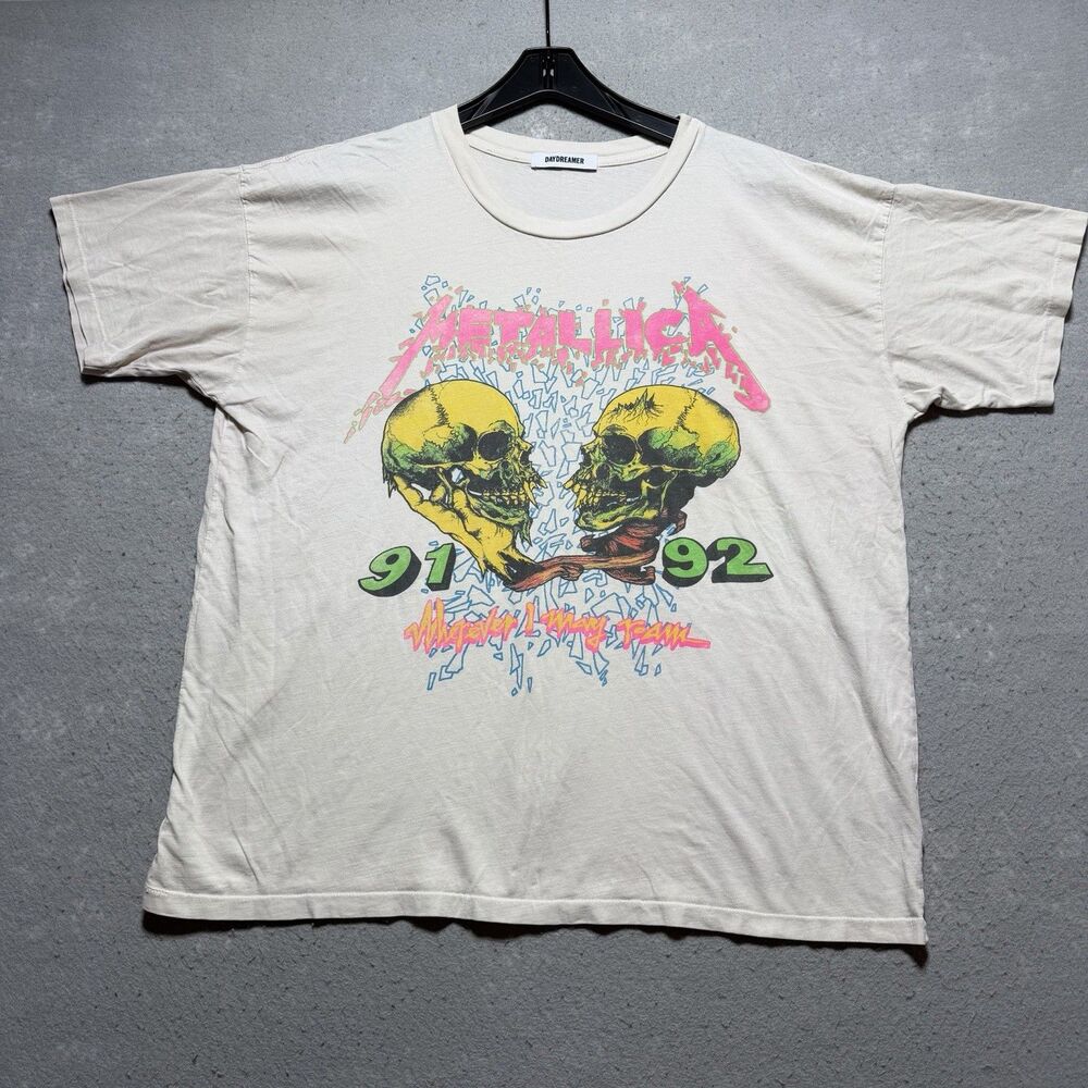 Daydreamer Metallica Wherever I May Roam Merch Tee, Vintage Skulls Beige Medium